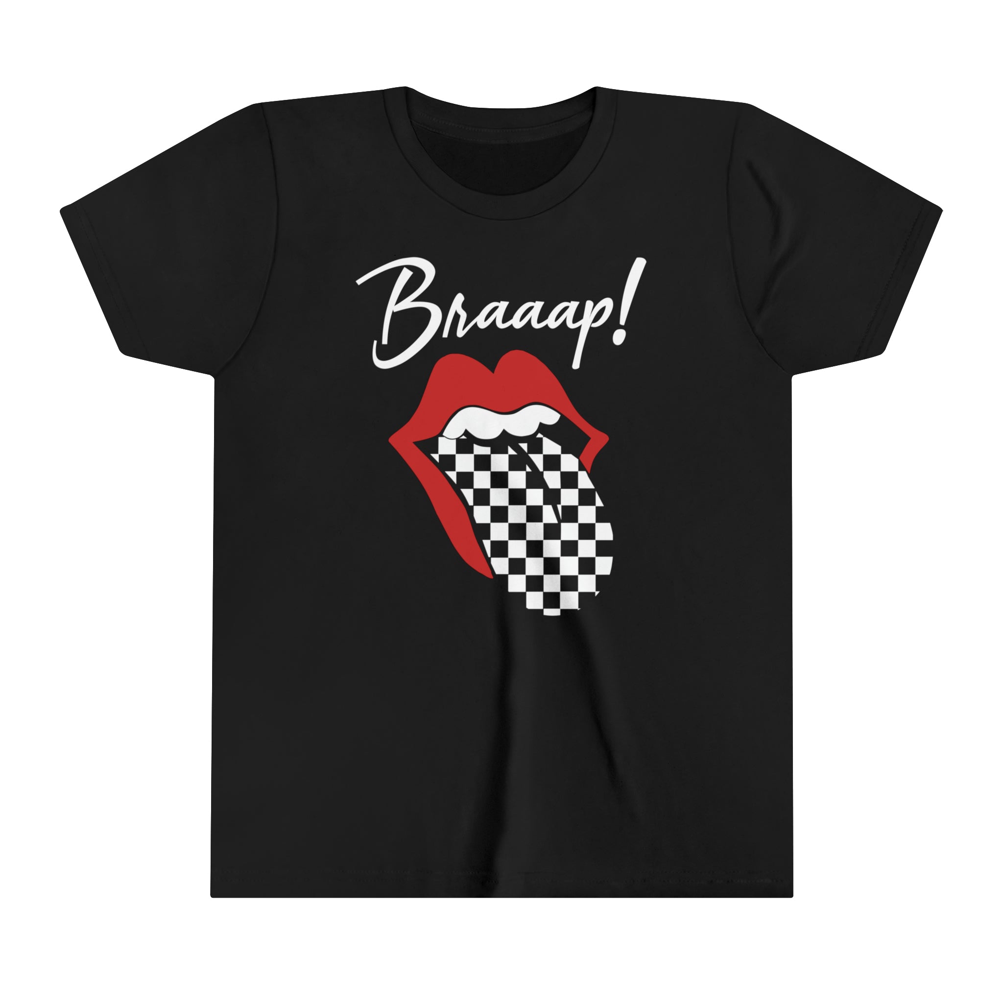 Braaap Youth Short Sleeve Tee | Kids Race Day Youth T-Shirt | SxS Moto Dirt Track Car Racing Shirts Lips Tongue Tee