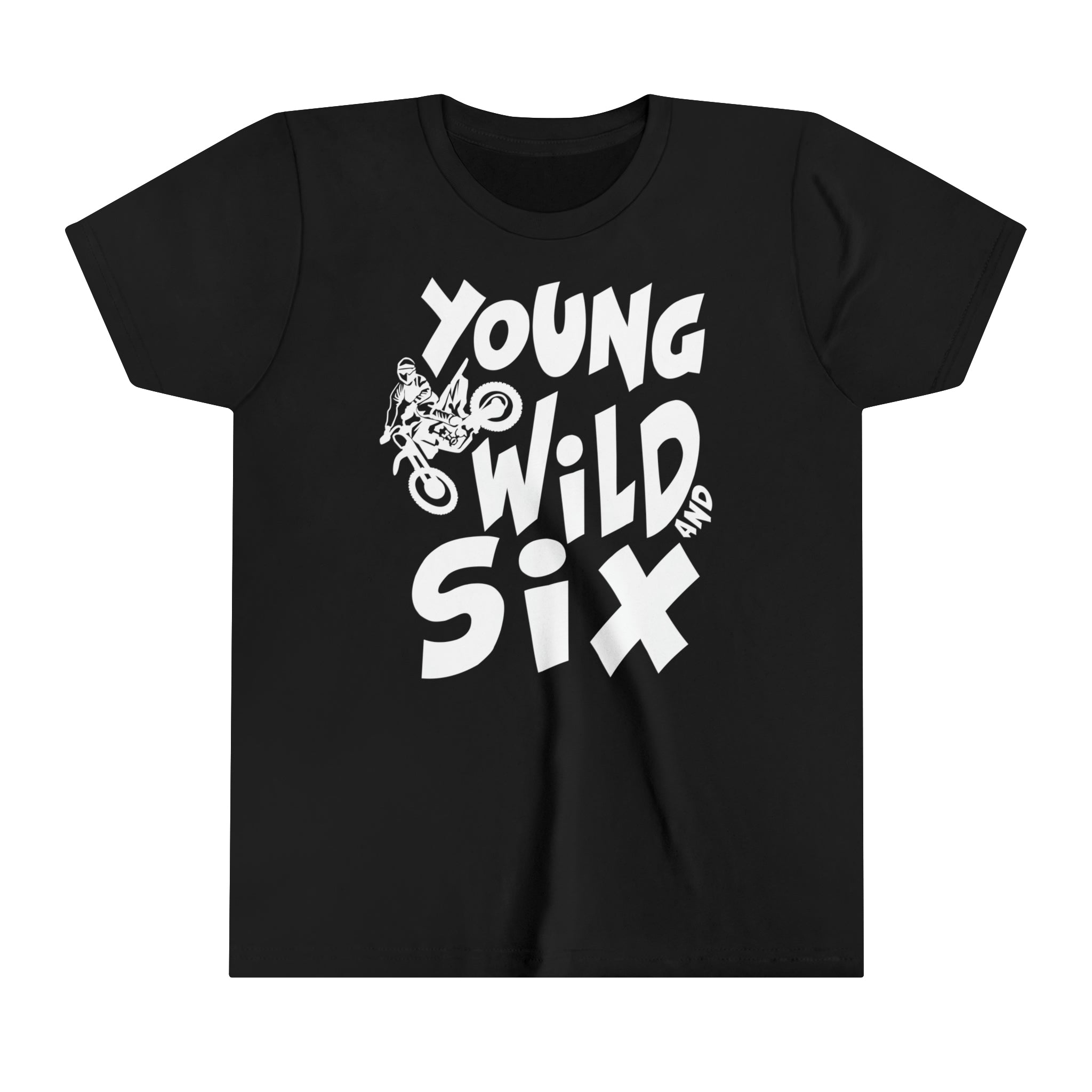 Young Wild and Six Birthday Youth Short Sleeve Tee | Kids Moto 6th Birthday Dirt Bike Tees | Dirt Bike Motocross Youth  T-Shirt