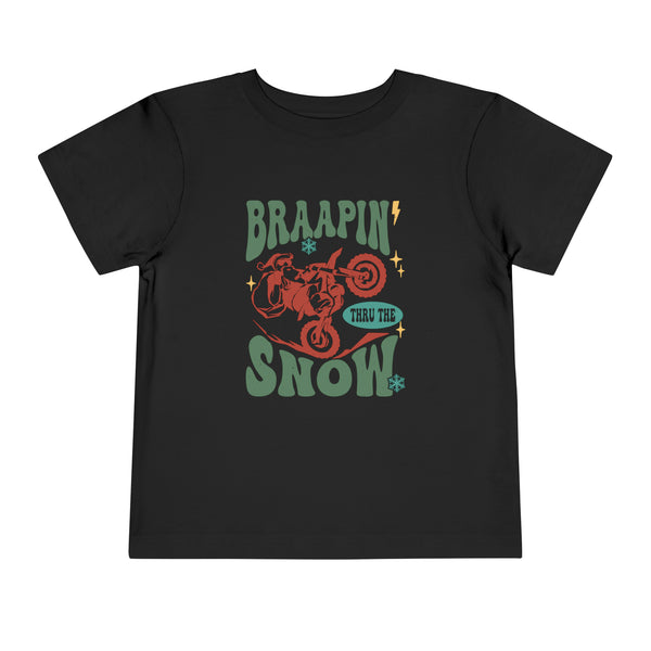 Braapin' Thru the Snow Santa on a Dirt Bike Toddler Short Sleeve Tee | Kids Moto Girl Shirt | Moto Toddler Christmas T-Shirt