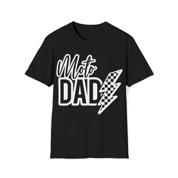 Mens Moto Dad with Checkered Lightning Bolt Adult Unisex Softstyle T-Shirt