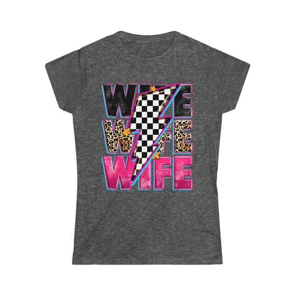 Ladies Race Wife with Checkered Lightning Bolt Softstyle Tee