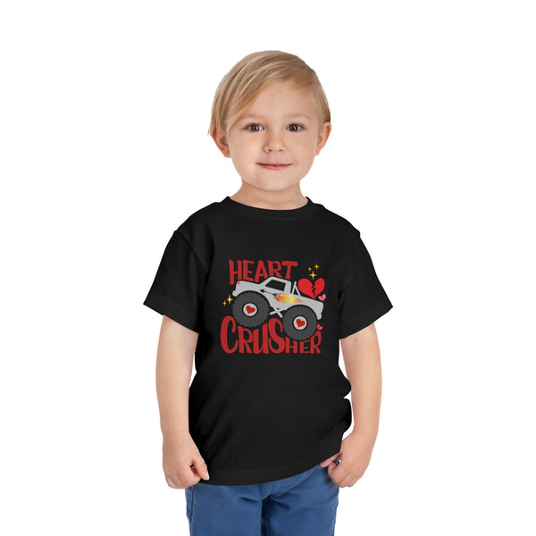 Heart Crusher Monster Toddler Short Sleeve Tee | Kids Valentine's DayTruck Toddler T-Shirt | Offroad Monster Truck Shirt