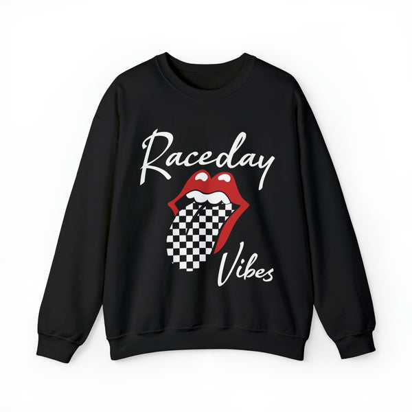 Raceday Vibes with Checkered Tongue Adult Unisex Heavy Blend™ Crewneck Sweatshirt | Rad Race Day Vibes Sweatshirt