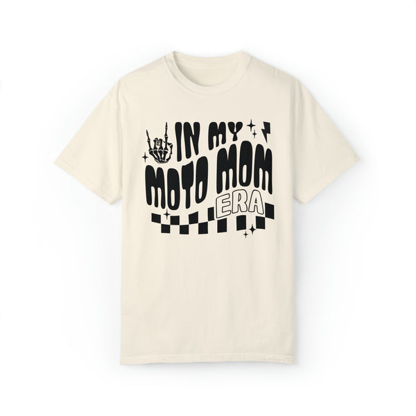 In My Moto Mom Era Adult Unisex Garment-Dyed T-shirt | Funny MX Motocross Racing Themed Tee with Checkerboard Pattern