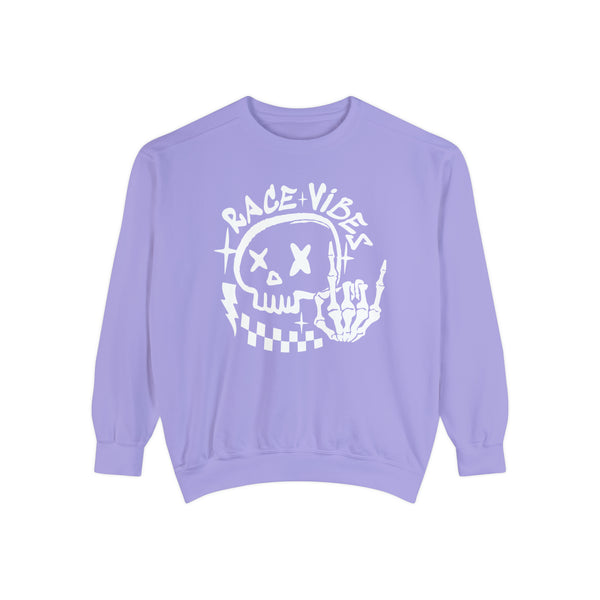 Race Vibes with Skull and Skeleton Hand Unisex Garment-Dyed Sweatshirt | Funny Race Vibes Race Day Sweatshirt