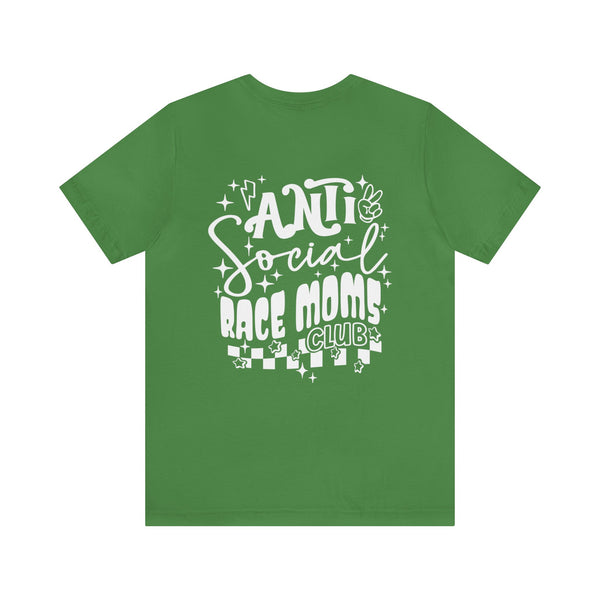 Anti Social Race Moms Club Front and Back Design Adult Unisex Jersey Short Sleeve Tee | Rad Race Mama Race Day Shirt