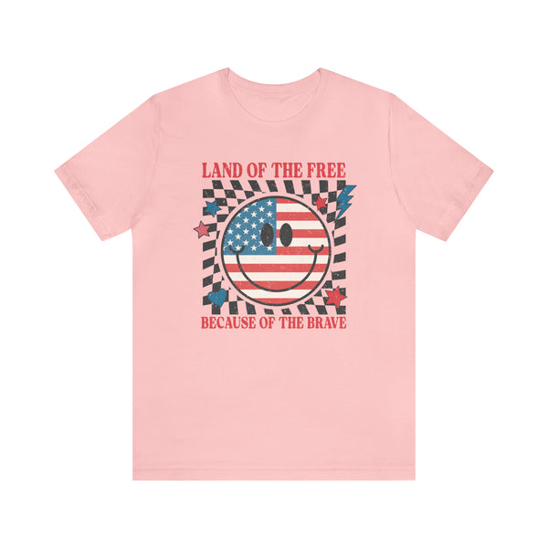 Patriotic Land of the Free Because of the Brave Adult Unisex Jersey Short Sleeve Tee | Race Themed 4th of July Shirt