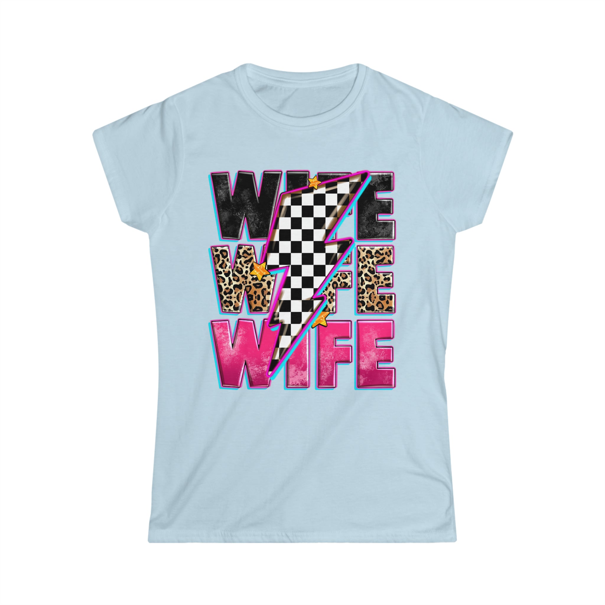 Ladies Race Wife with Checkered Lightning Bolt Softstyle Tee