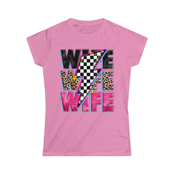 Ladies Race Wife with Checkered Lightning Bolt Softstyle Tee