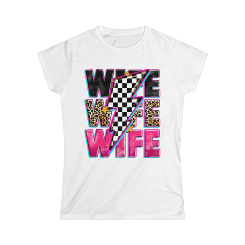 Ladies Race Wife with Checkered Lightning Bolt Softstyle Tee