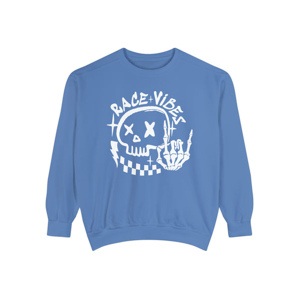 Race Vibes with Skull and Skeleton Hand Unisex Garment-Dyed Sweatshirt | Funny Race Vibes Race Day Sweatshirt