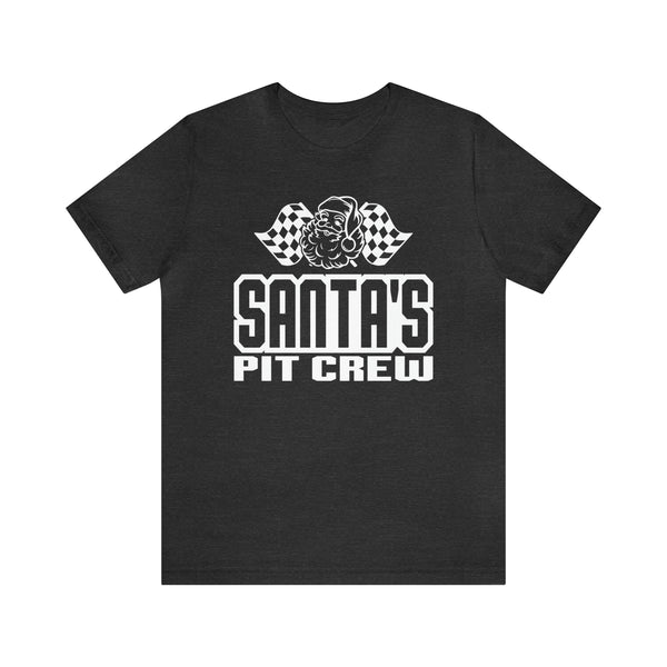 Santa's Pit Crew with Checkered Flags Unisex Jersey Short Sleeve Tee | Racing Pit Crew Christmas Shirt