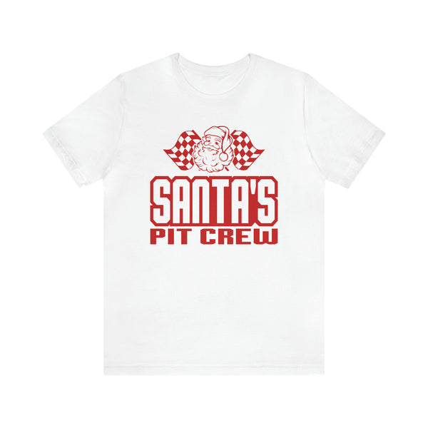 Santa's Pit Crew with Checkered Flags Unisex Jersey Short Sleeve Tee | Racing Pit Crew Christmas Shirt