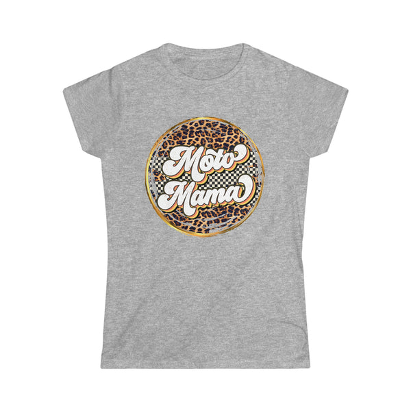 Ladies Moto Mama with Leopard and Checkered Pattern Softstyle Tee | Moto Mom Ladies Fit Tee