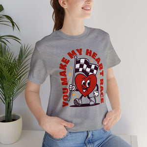 You Make My Heart Race Adult Unisex Jersey Short Sleeve Tee | Race Family Shirt | MX SX BMX Dirt Track Race Mom Valentine's Day Shirt