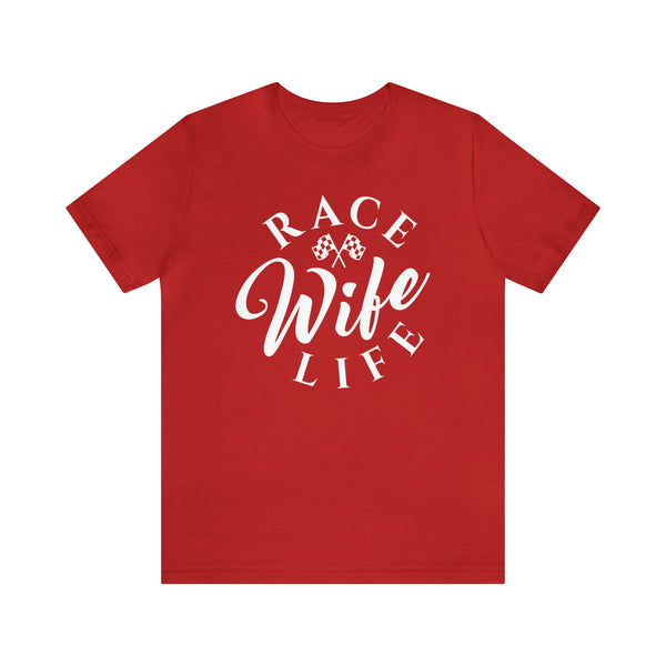 Race Wife Life with Checkered Flags Adult Unisex Jersey Short Sleeve Tee | Race Wife T-Shirt