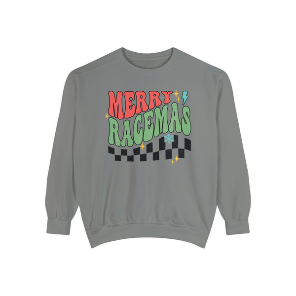 Merry Racemas Unisex Garment-Dyed Sweatshirt | Racing Themed Christmas Sweatshirt | Merry Christmas Race Day Tee