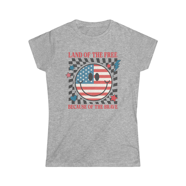 Land of the Free Because of the Brave Women's Softstyle Tee | Patriotic Race Themed 4th of July Ladies Shirt