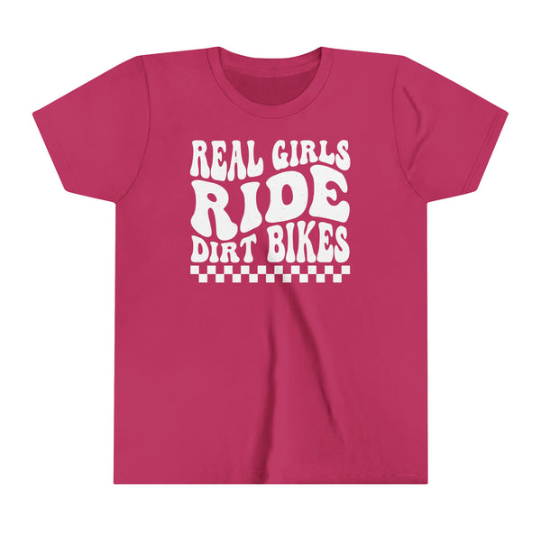 Real Girls Ride Dirt Bikes Youth Short Sleeve Tee | Kids Moto Tees | Moto Girl Short Sleeve T-Shirt