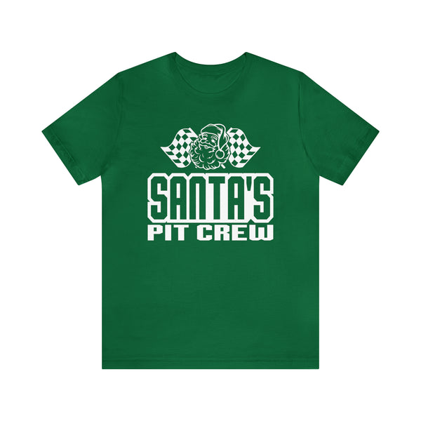 Santa's Pit Crew with Checkered Flags Unisex Jersey Short Sleeve Tee | Racing Pit Crew Christmas Shirt