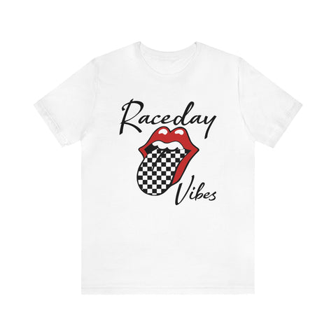 Raceday Vibes with Checkered Tongue Adult Unisex Jersey Short Sleeve Tee | Rad Race Day Vibes Shirt