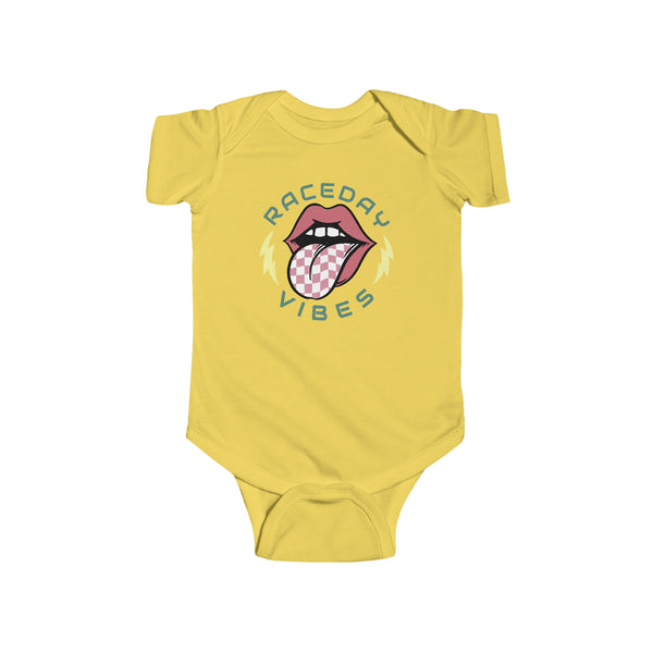 Raceday Vibes Infant Fine Jersey Bodysuit | Kids Race Day Baby Bodysuit | SxS Moto Dirt Track Car Racing Shirts Lips Tongue Lightning Bolt