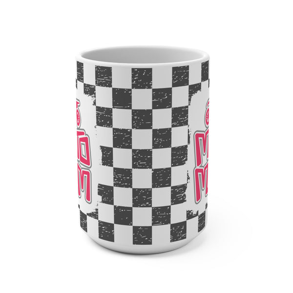 Rad Moto Mom with Checkered Flag Background Ceramic Coffee Mug 15oz | MX Motocross Moto Mama Coffee Mug