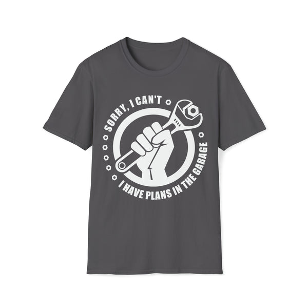 Sorry I Can't I Have Plans in the Garage Adult Unisex Softstyle T-Shirt | Rad Mechanic Dad Tee | Moto Dad Race Day Shirt