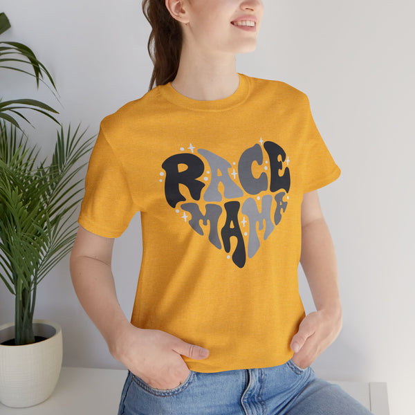 Race Mama Retro Heart Adult Unisex Jersey Short Sleeve Tee | Race Family Shirt | MX SX BMX Dirt Track Race Mom Valentine's Day Shirt