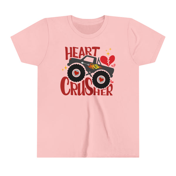 Heart Crusher Monster Youth Short Sleeve Tee | Kids Valentine's Day Truck Youth T-Shirt | Offroad Monster Truck Shirt