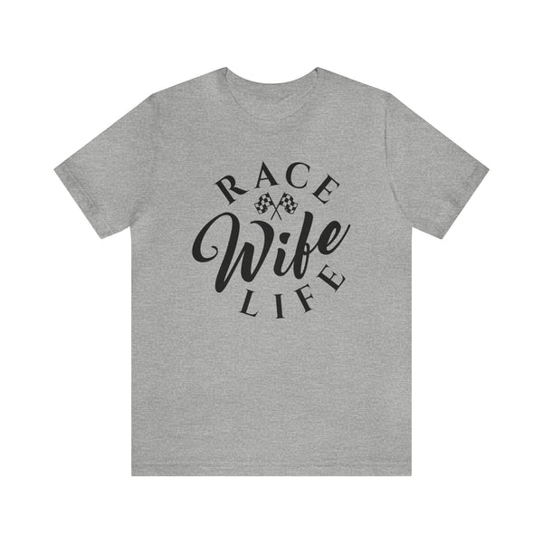 Race Wife Life with Checkered Flags Adult Unisex Jersey Short Sleeve Tee | Race Wife T-Shirt