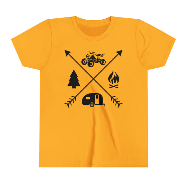 Quad Camping Crossed Arrows Youth Short Sleeve Tee | Kids Quad Rider | Glamis Sand Dunes Camping T-Shirt