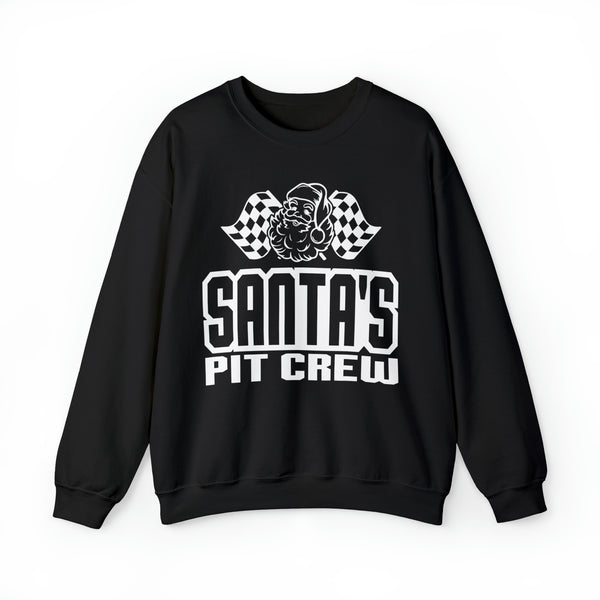 Santa's Pit Crew with Checkered Flags Adult Unisex Heavy Blend™ Crewneck Sweatshirt | Race Themed Christmas Sweatshirts