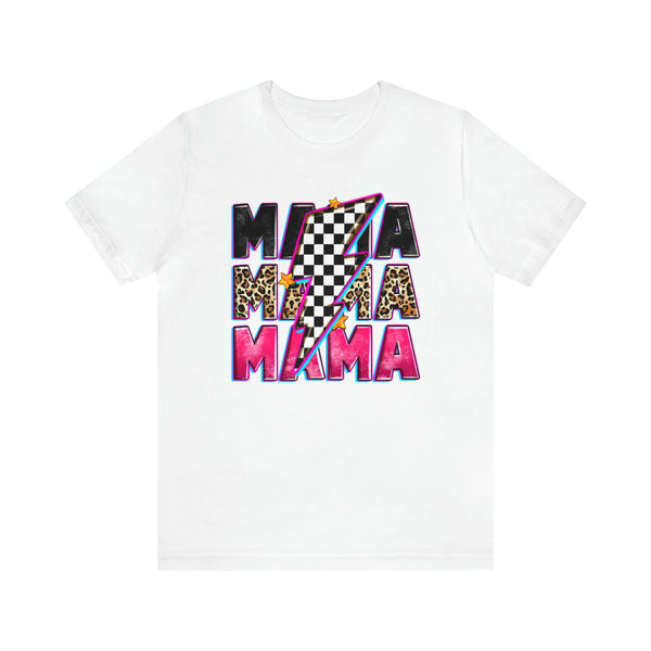 Race Mama with Checkered Lightning Bolt Adult Unisex Jersey Short Sleeve Tee