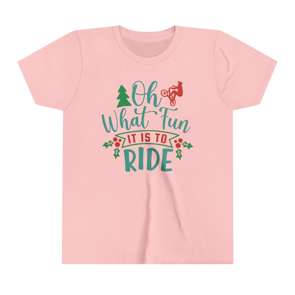 Oh What Fun It Is To Ride BMX Youth Short Sleeve Tee | Kids BMX Tees | Youth Merry Christmas BMX Bike Shirt