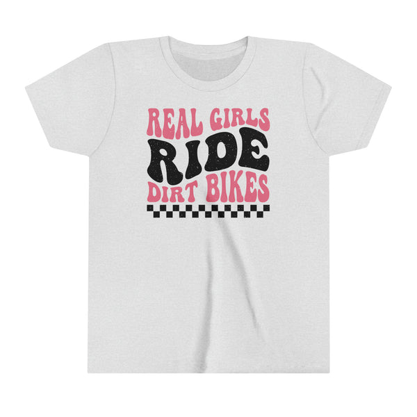 Real Girls Ride Dirt Bikes Youth Short Sleeve Tee | Kids Moto Tees | Moto Girl Short Sleeve T-Shirt