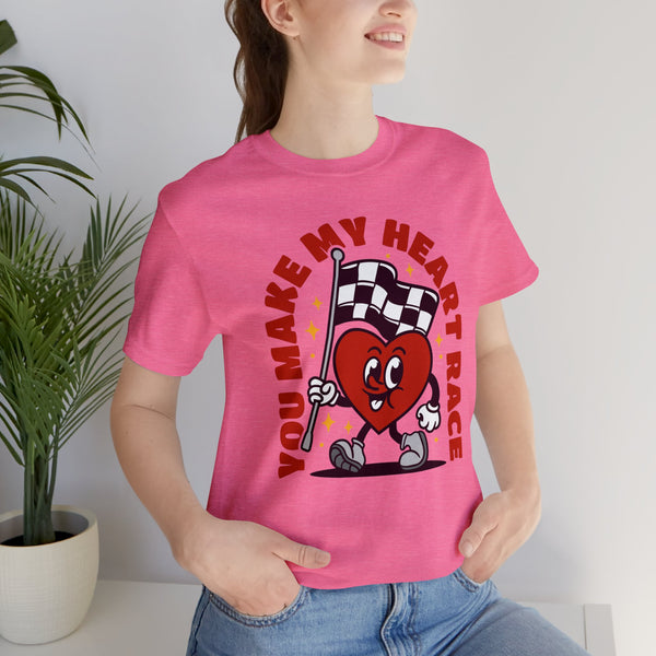 You Make My Heart Race Adult Unisex Jersey Short Sleeve Tee | Race Family Shirt | MX SX BMX Dirt Track Race Mom Valentine's Day Shirt