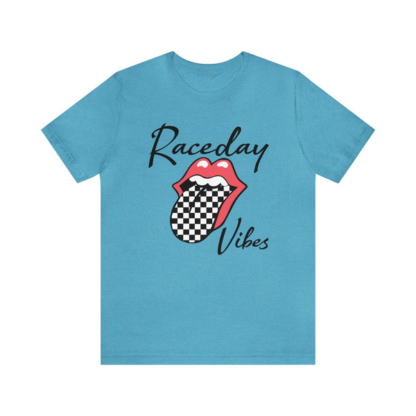 Raceday Vibes with Checkered Tongue Adult Unisex Jersey Short Sleeve Tee | Rad Race Day Vibes Shirt