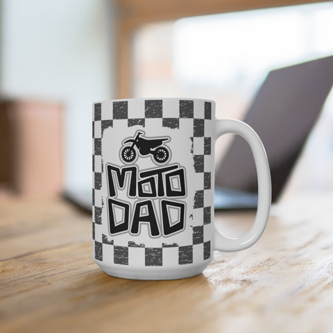 Rad Moto Dad with Checkered Flag Background Ceramic Coffee Mug 15oz | MX Motocross Moto Mama Coffee Mug