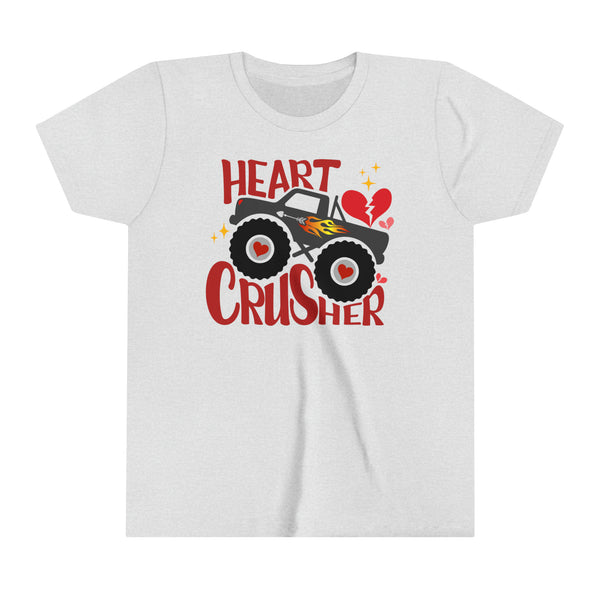 Heart Crusher Monster Youth Short Sleeve Tee | Kids Valentine's Day Truck Youth T-Shirt | Offroad Monster Truck Shirt