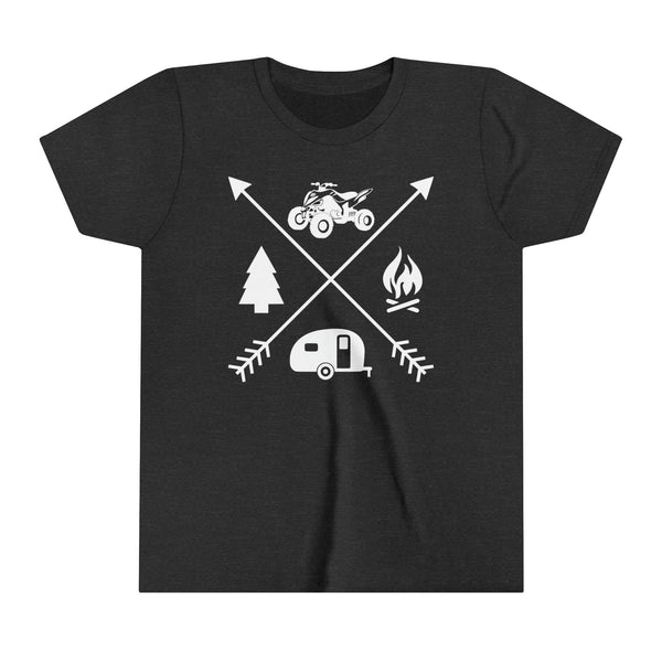 Quad Camping Crossed Arrows Youth Short Sleeve Tee | Kids Quad Rider | Glamis Sand Dunes Camping T-Shirt