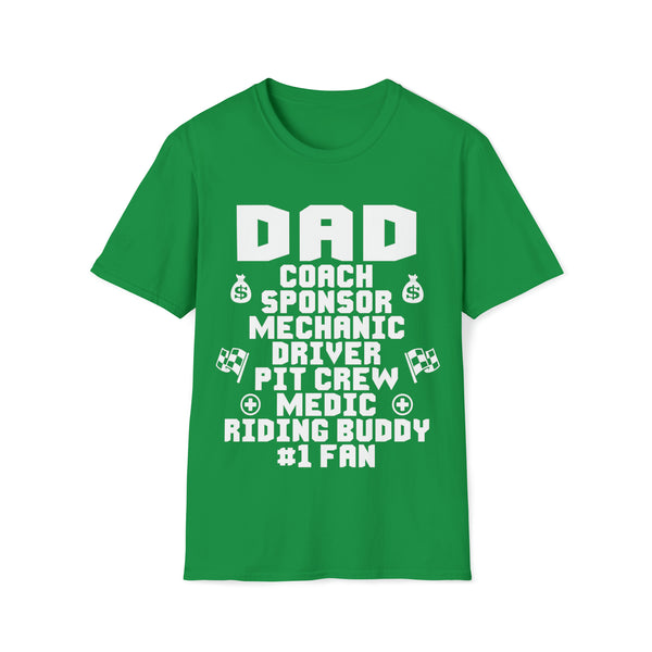 Dad Coach Sponsor Mechanic Driver Pit Crew Medic Riding Buddy #1 Fan Adult Unisex Softstyle T-Shirt | MX Moto Race Dad