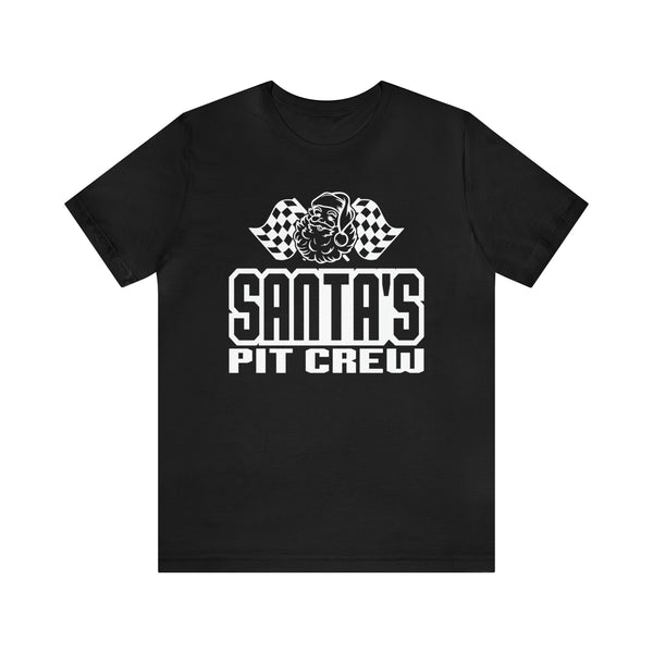 Santa's Pit Crew with Checkered Flags Unisex Jersey Short Sleeve Tee | Racing Pit Crew Christmas Shirt