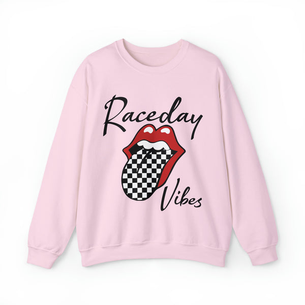 Raceday Vibes with Checkered Tongue Adult Unisex Heavy Blend™ Crewneck Sweatshirt | Rad Race Day Vibes Sweatshirt