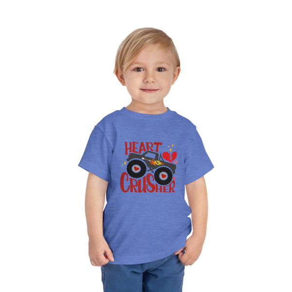 Heart Crusher Monster Toddler Short Sleeve Tee | Kids Valentine's DayTruck Toddler T-Shirt | Offroad Monster Truck Shirt