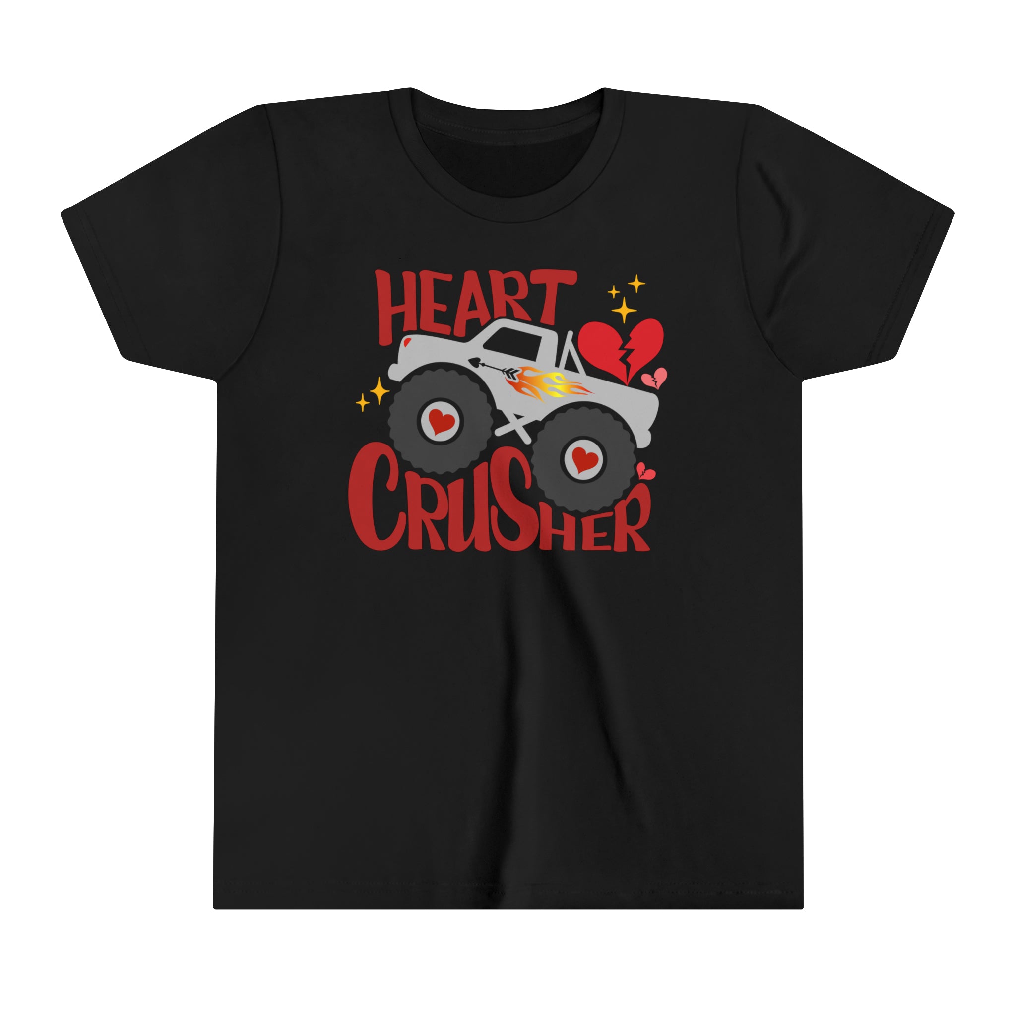 Heart Crusher Monster Youth Short Sleeve Tee | Kids Valentine's Day Truck Youth T-Shirt | Offroad Monster Truck Shirt