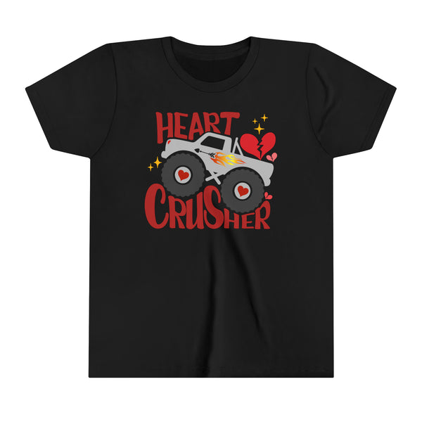 Heart Crusher Monster Youth Short Sleeve Tee | Kids Valentine's Day Truck Youth T-Shirt | Offroad Monster Truck Shirt