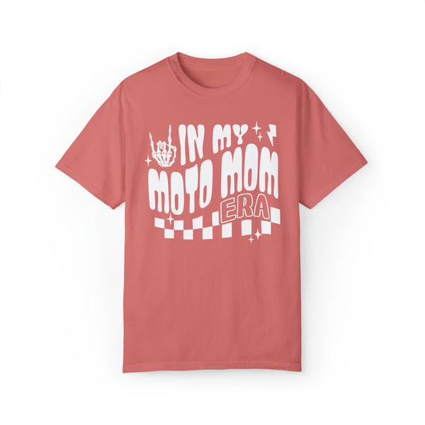 In My Moto Mom Era Adult Unisex Garment-Dyed T-shirt | Funny MX Motocross Racing Themed Tee with Checkerboard Pattern