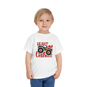 Heart Crusher Monster Toddler Short Sleeve Tee | Kids Valentine's DayTruck Toddler T-Shirt | Offroad Monster Truck Shirt