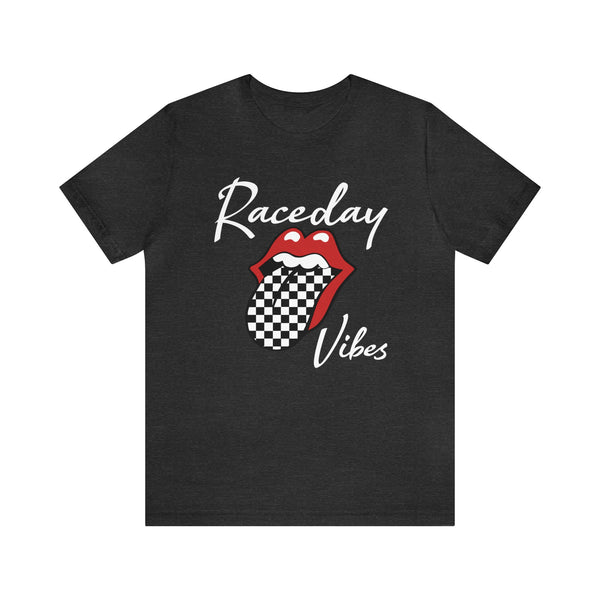 Raceday Vibes with Checkered Tongue Adult Unisex Jersey Short Sleeve Tee | Rad Race Day Vibes Shirt